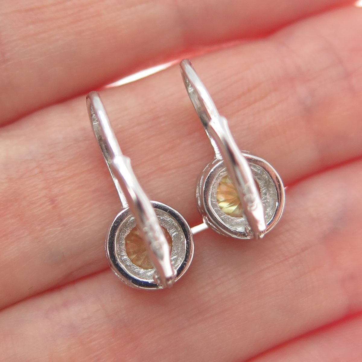 925 Sterling Silver White & Lemon Round-Cut Shaped C Z Earrings