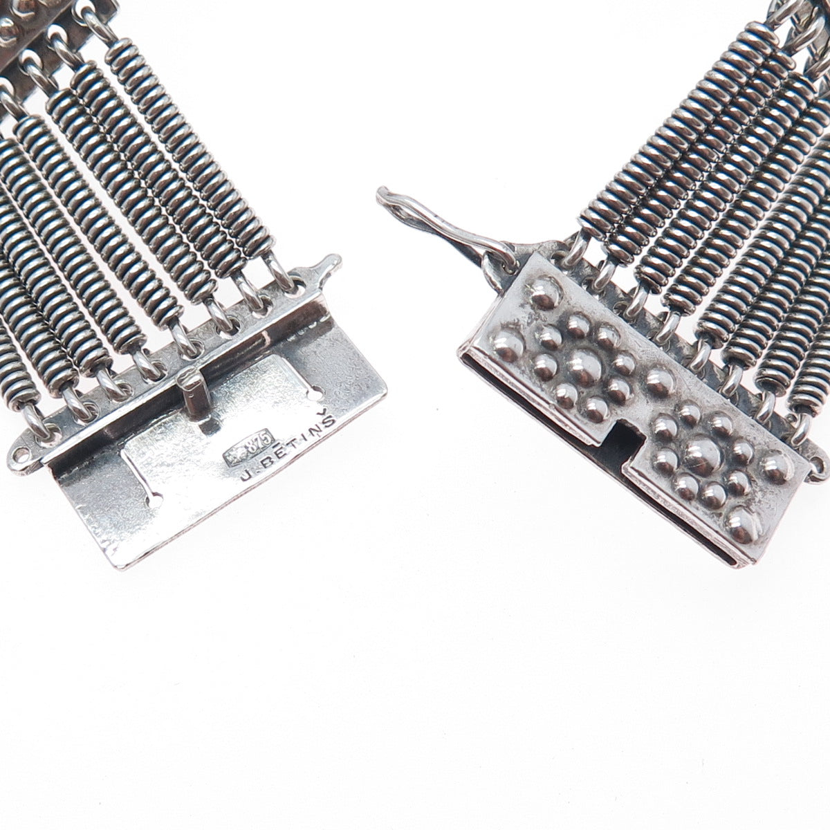 J. BETINS 875 Silver Vintage Latvia Beaded Spring Bar Link Bracelet 7.75"