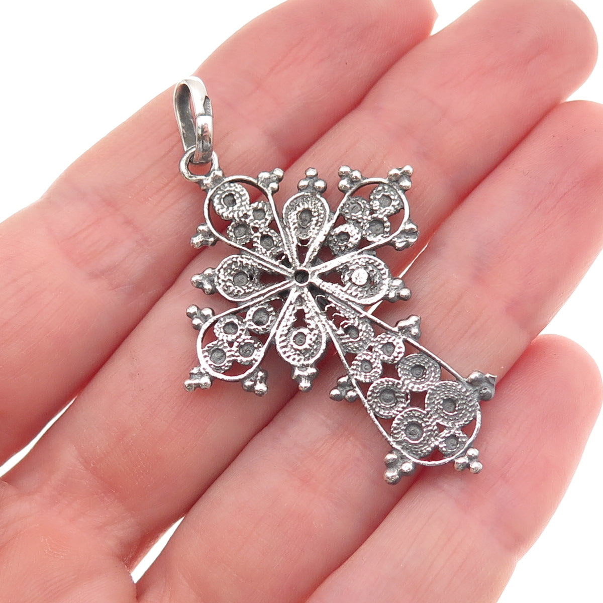 800 Silver Antique Art Deco Italy Cross Oxidized Charm Pendant