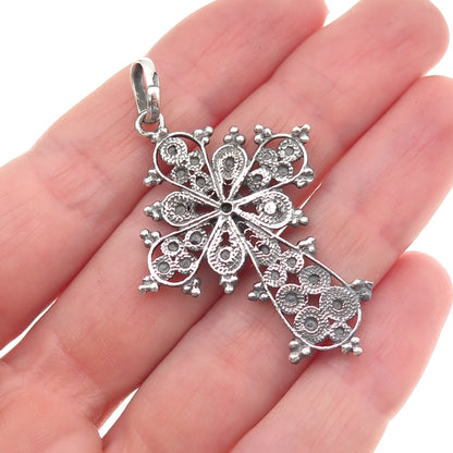 800 Silver Antique Art Deco Italy Cross Oxidized Charm Pendant
