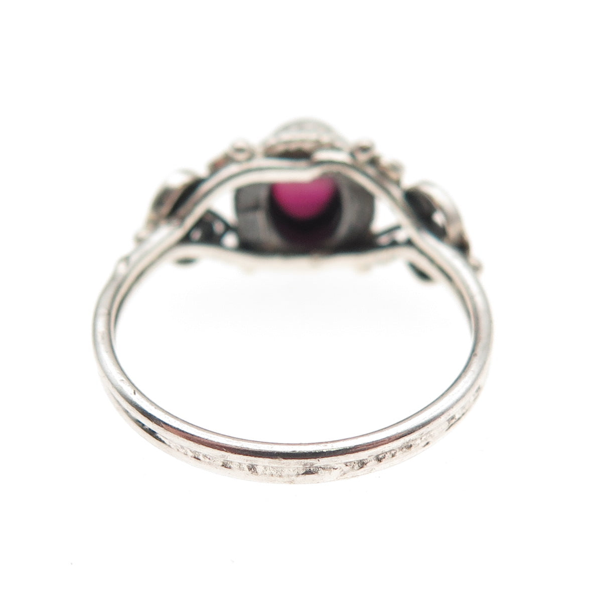 925 Sterling Silver Vintage Real Rhodolite Swirl Oxidized Ring Size 7.25
