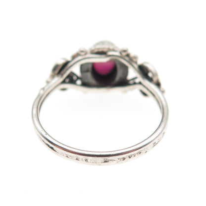 925 Sterling Silver Vintage Real Rhodolite Swirl Oxidized Ring Size 7.25