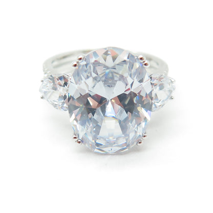 925 Sterling Silver Oval Heart & Round-Cut C Z Engagement Ring Size 8.25