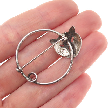JewelArt 925 Sterling Silver Vintage Modernist Cat Oxidized Pin Brooch