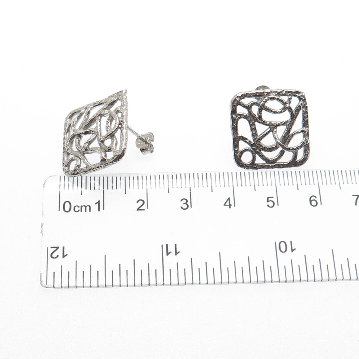 925 Sterling Silver Vintage Modernist Swirl Ornate Earrings