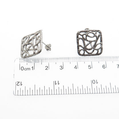 925 Sterling Silver Vintage Modernist Swirl Ornate Earrings