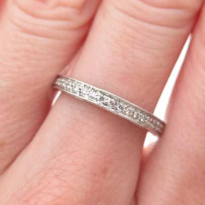 925 Sterling Silver Round-Cut C Z Half Eternity Stackable Band Ring Size 7