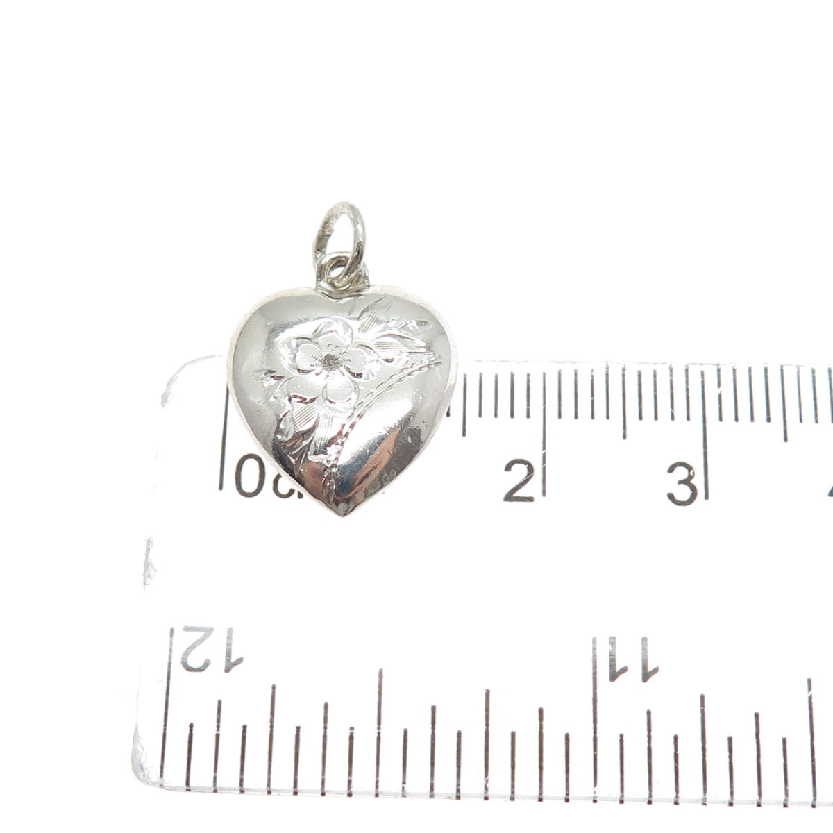 925 Sterling Silver Antique Engraved Flower Heart Chatelaine Mini Charm Pendant
