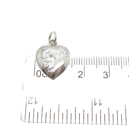 925 Sterling Silver Antique Engraved Flower Heart Chatelaine Mini Charm Pendant