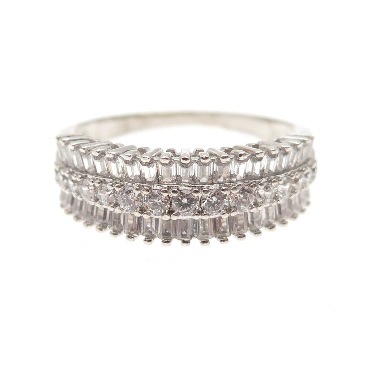 925 Sterling Silver Round & Tapered Baguette-Cut C Z Ring Size 9.25