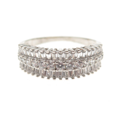 925 Sterling Silver Round & Tapered Baguette-Cut C Z Ring Size 9.25