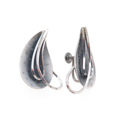 925 Sterling Vintage Germany Modernist Floral Oxidized Screw Back Earrings