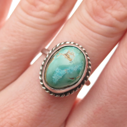 Old Pawn Sterling Silver Vintage Lone Mountain Turquoise Tribal Ring Size 6.25