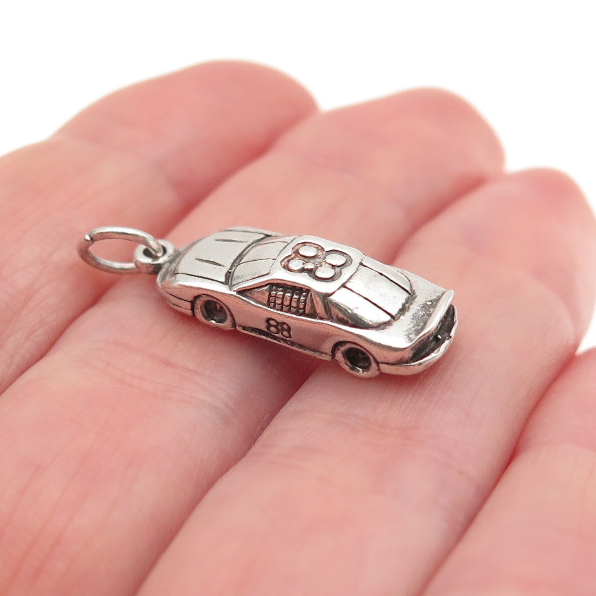 SUNWEST 925 Sterling Silver Vintage Number 88 Race Car Oxidized Charm Pendant
