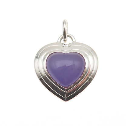 CNA PRANDA 925 Sterling Silver Vintage Real Lavender Jade Heart Charm Pendant