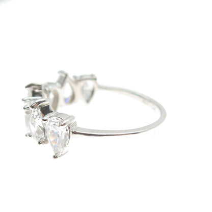 JCM JACMEL MAURITIUS 925 Sterling Silver Pear-Cut Shaped C Z Ring Size 8.25