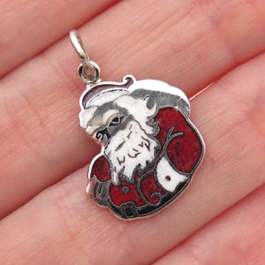 BEAU 925 Sterling Silver Vintage Enamel Santa Claus Mini Charm Pendant