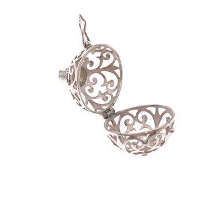 925 Sterling Silver Vintage Floral Scroll Cage Open Charm Pendant