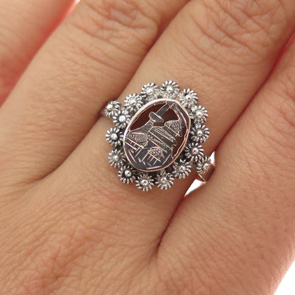 925 Sterling Silver 2-Tone Vintage Old Town Cannetille Ring Size 7.75