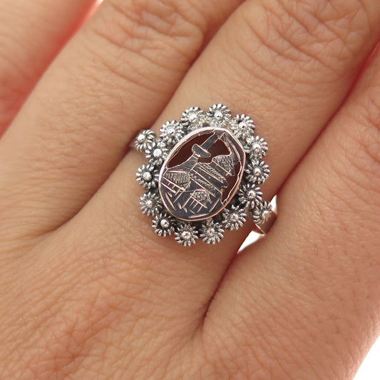 925 Sterling Silver 2-Tone Vintage Old Town Cannetille Ring Size 7.75