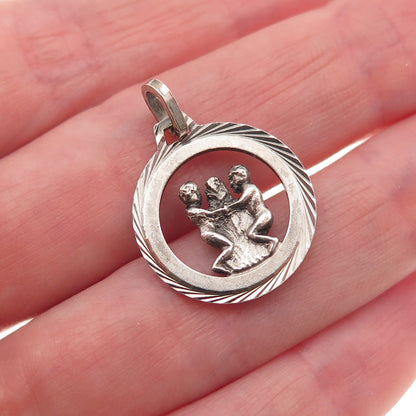 925 Sterling Silver Vintage Gemini Zodiac Sign Oxidized Mini Charm Pendant