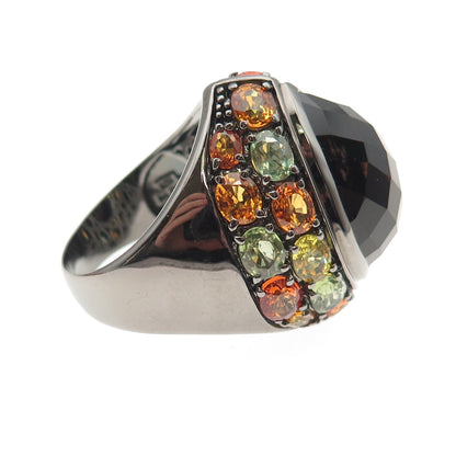 Sheridan Kennedy Sterling Black Rhodium Smoky Quartz & Sapphire Ring Size 10.25