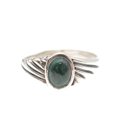 925 Sterling Silver Vintage Real Malachite Oxidized Ring Size 6