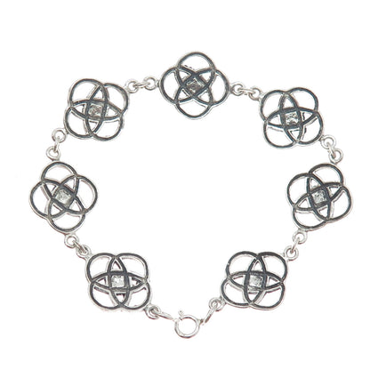 925 Sterling Silver Vintage Real Black Onyx Celtic Love Knot Link Bracelet 7.25"