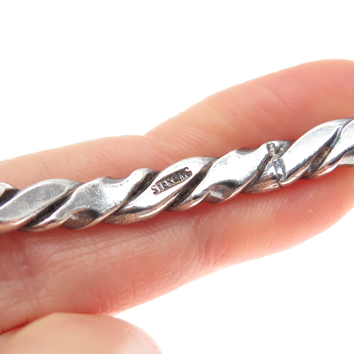 925 Sterling Silver Vintage Twisted Bangle Oxidized Bracelet 8.5"
