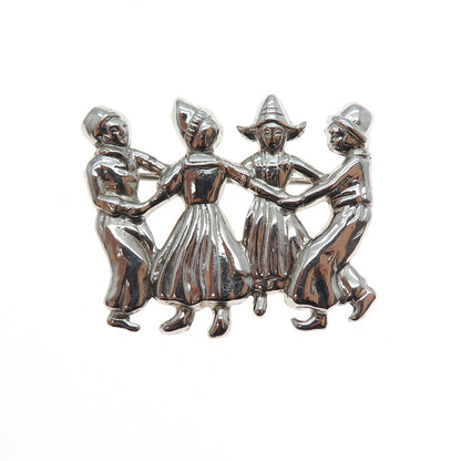 LANG 925 Sterling Silver Antique Art Deco Dutch Dancer Oxidized Pin Brooch