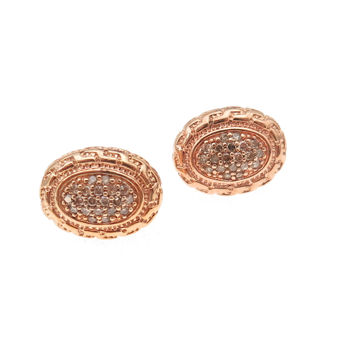 925 Sterling Silver Rose Gold Plated Real Round-Cut Diamond Earrings