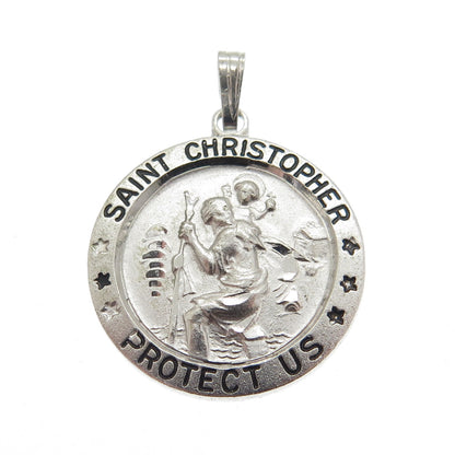 925 Sterling Silver Vintage Saint Christopher Religious Medal Pendant