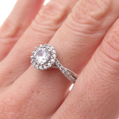 925 Sterling Silver Round-Cut C Z Engagement Ring Size 8