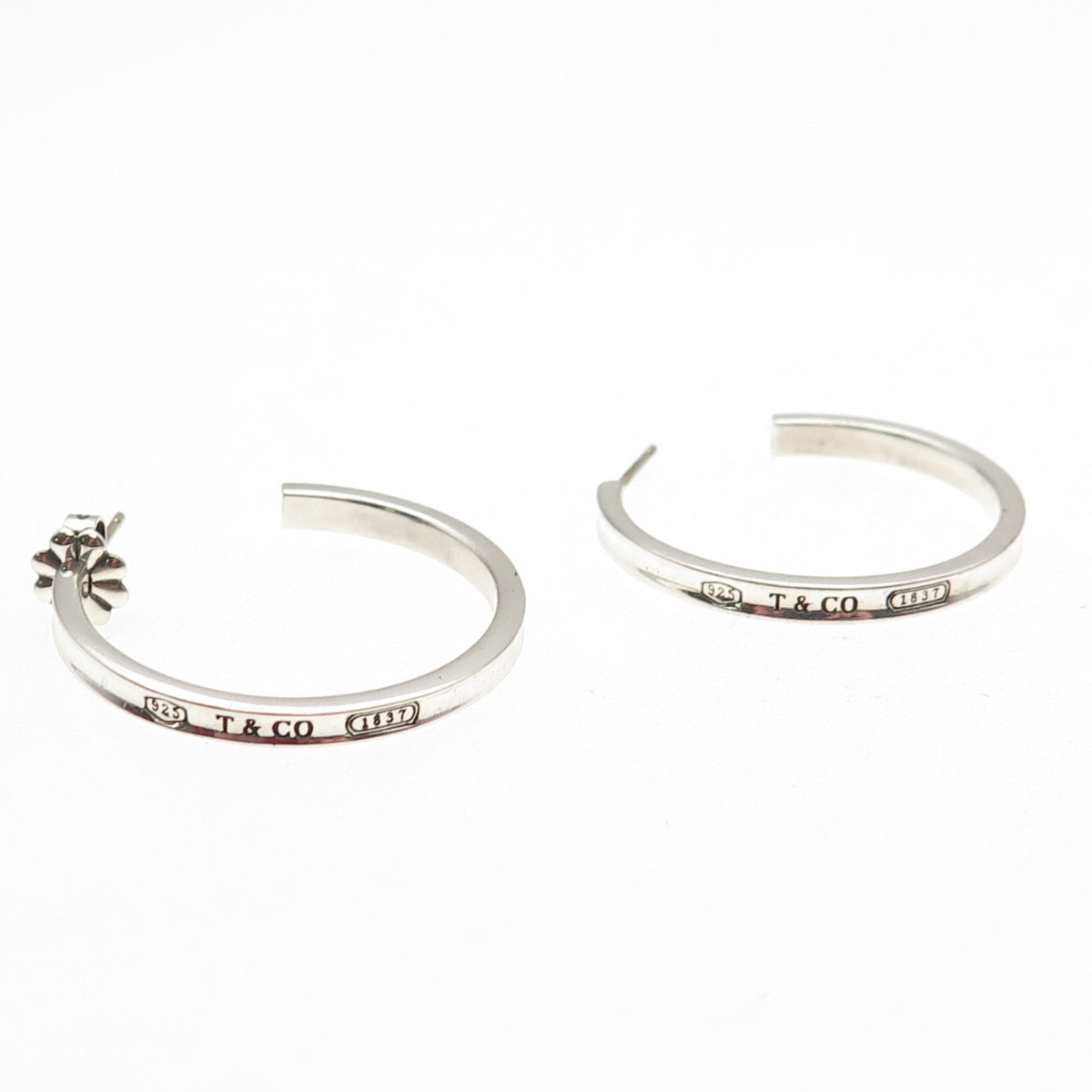 Tiffany & Co. 925 Sterling Silver Vintage 1837 Collection Hoop Earrings