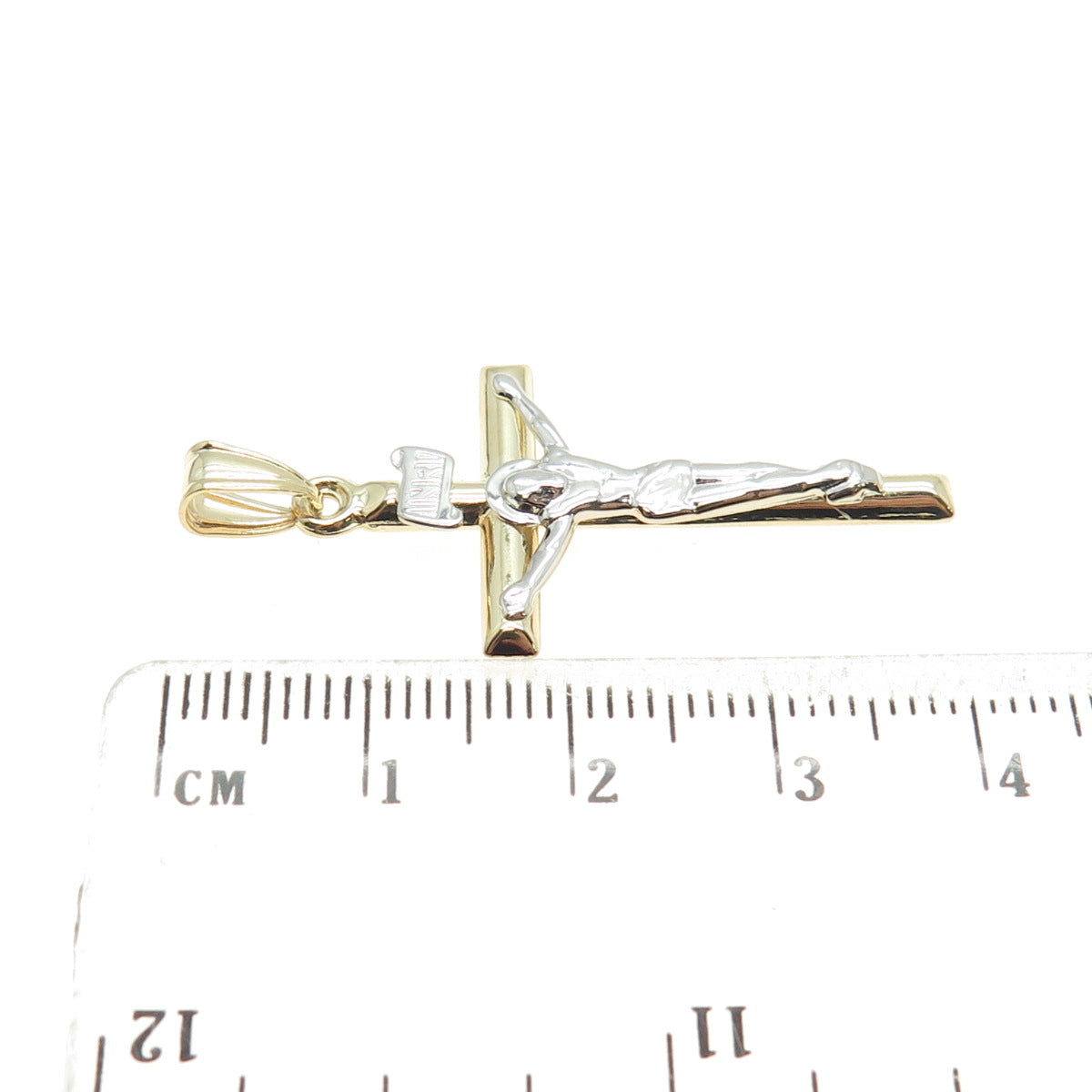 14K Yellow & White Gold Crucifix Cross Religious Charm Pendant