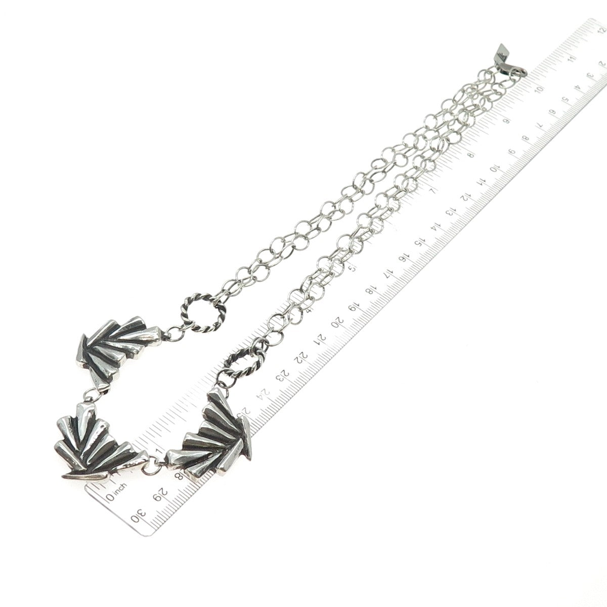 KATHERINE LINCOLN Sterling Silver Vintage Modernist Floral Chain Necklace 20"