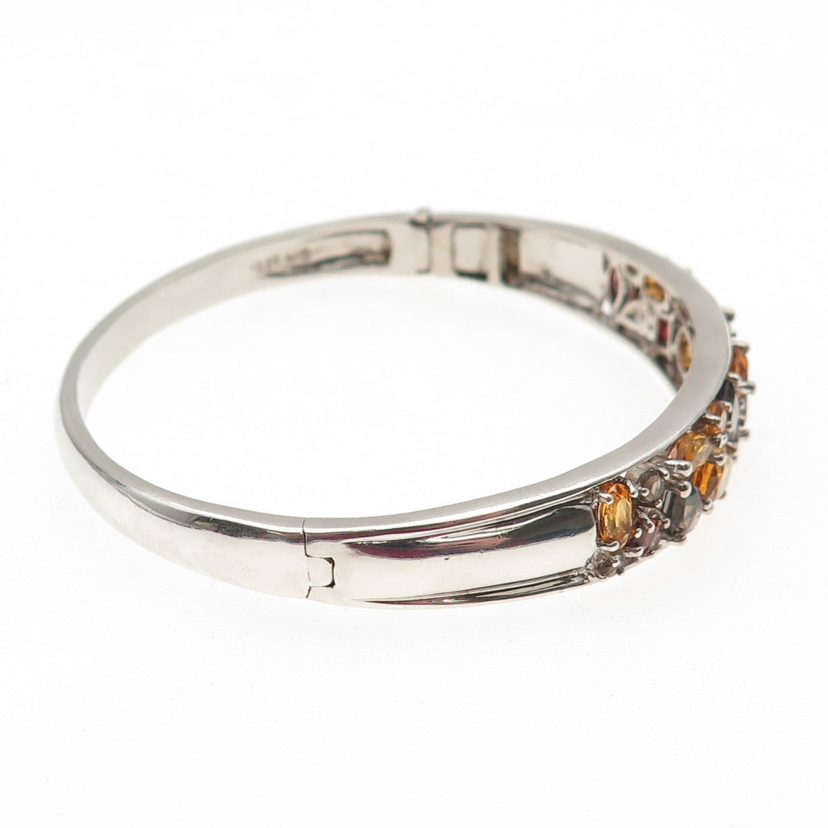 ALWAND VAHAN 925 Sterling Vintage Real Garnet Citrine Quartz Bangle Bracelet 7"