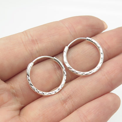 HAN 925 Sterling Silver Textured Hinged Hoop Earrings