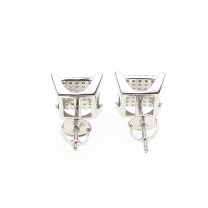 925 Sterling Silver Round-Cut C Z Square Stud Earrings