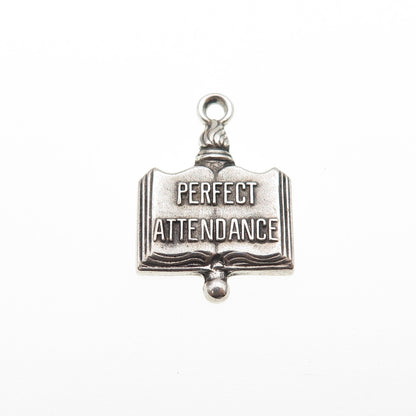 GREEN KC Sterling Silver Vintage Perfect Attendance Oxidized Mini Charm Pendant
