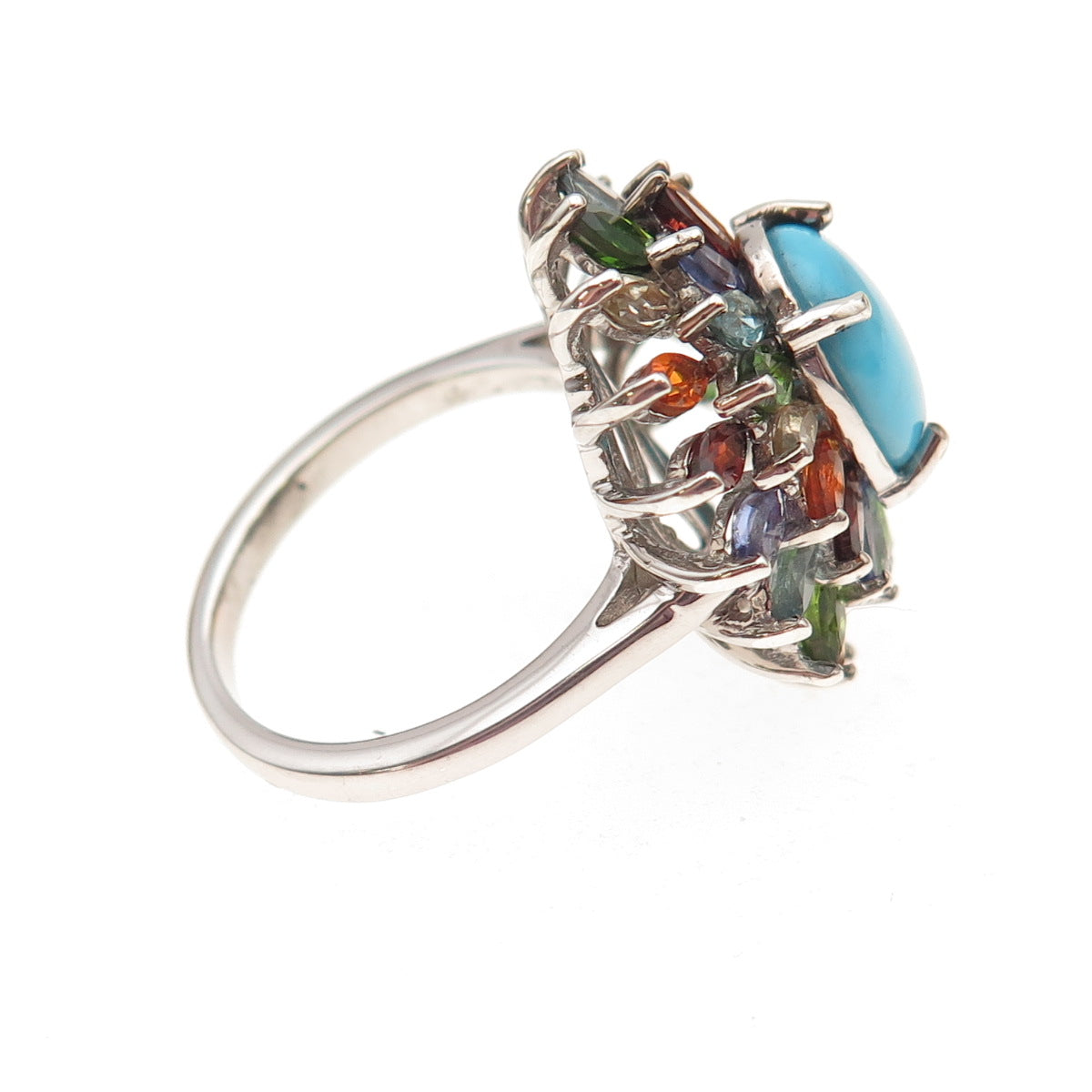 D'Joy 925 Sterling Silver Real Turquoise & Multi-Color Gem Ring Size 8