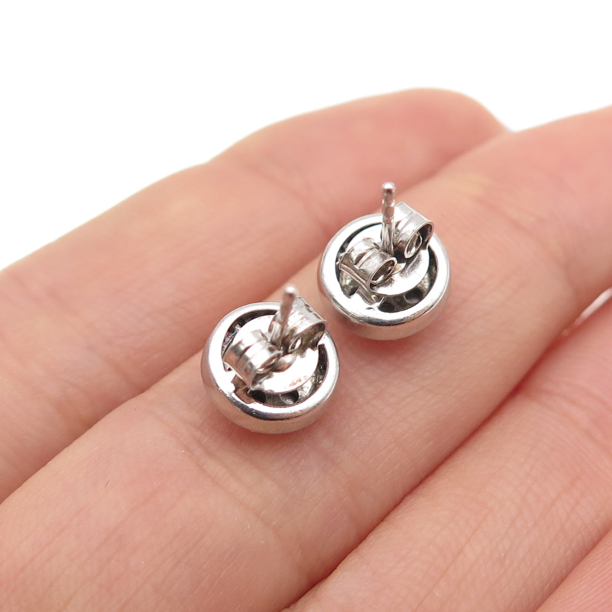 925 Sterling Silver Real Round-Cut Diamond Stud Earrings