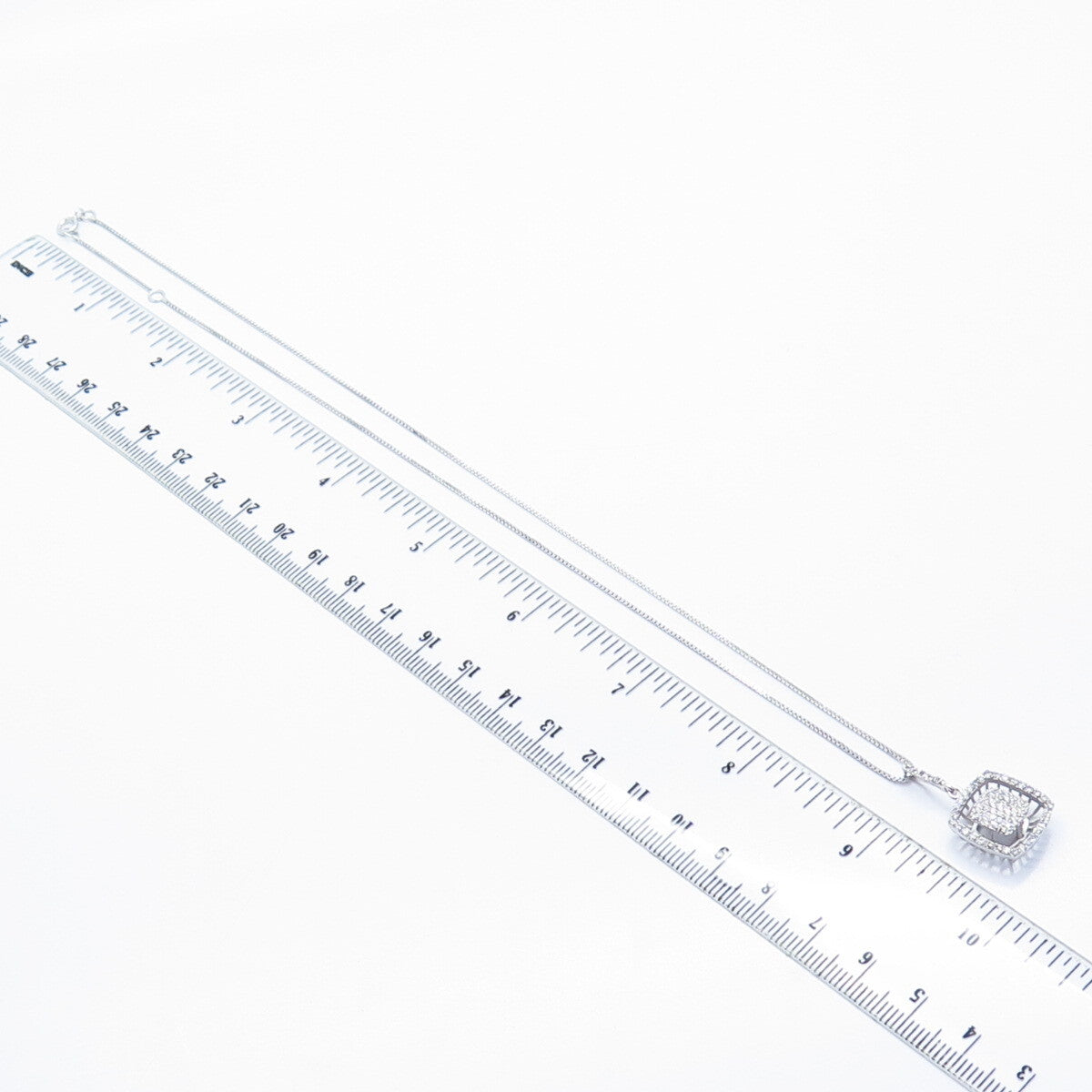 925 Sterling Silver C Z Box Chain Necklace 18"
