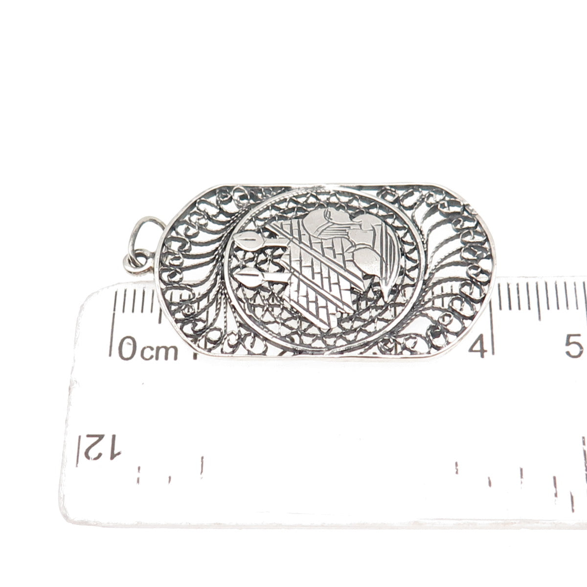 925 Sterling Silver Vintage Egyptian Pharaoh & Pyramid Filigree Charm Pendant