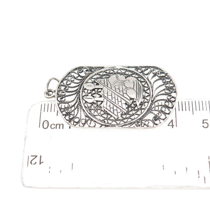 925 Sterling Silver Vintage Egyptian Pharaoh & Pyramid Filigree Charm Pendant