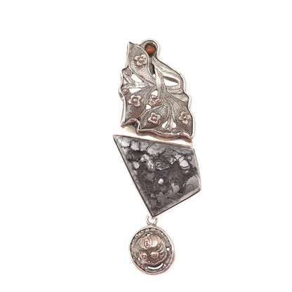 AKR Amy Kahn Russell 925 Sterling Vintage Amber & Hematite Modernist Pin Pendant
