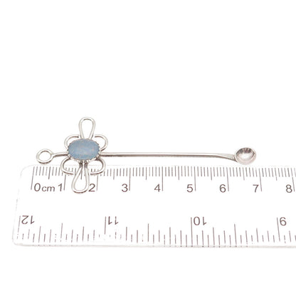925 Sterling Silver Vintage Real Opal Floral Snuff Spoon Pendant