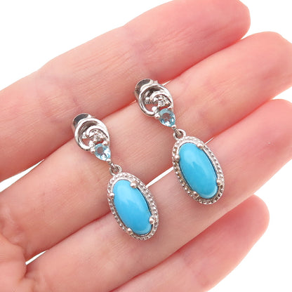 Chuck Clemency 925 Sterling Silver Real Turquoise Apatite & White Topaz Earrings