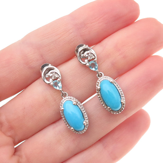 Chuck Clemency 925 Sterling Silver Real Turquoise Apatite & White Topaz Earrings