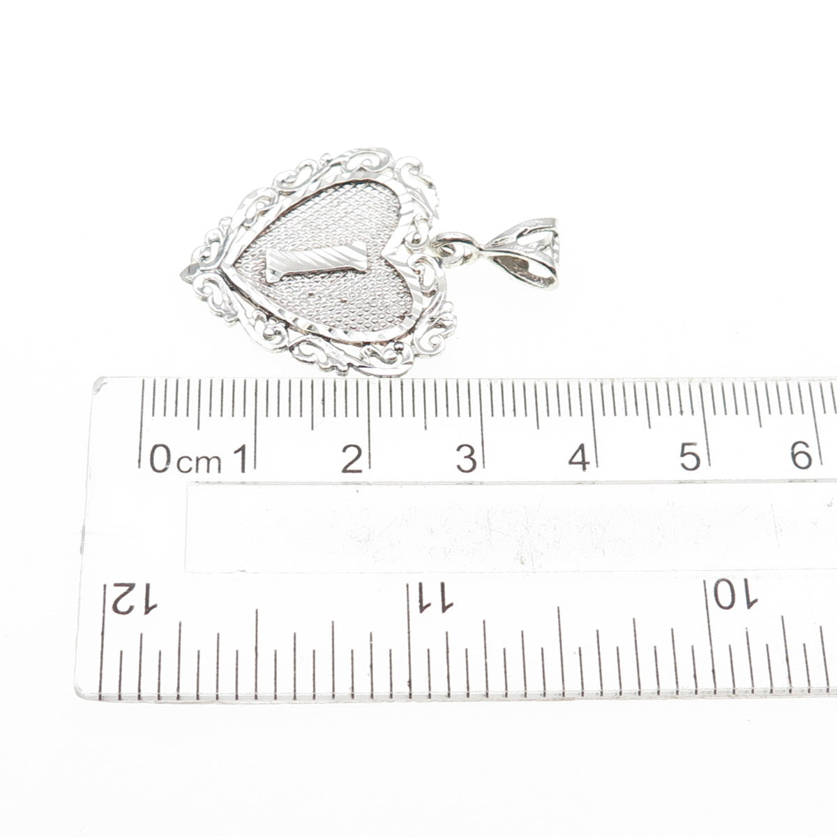 925 Sterling Silver Vintage Letter I Initial Ornate Heart Charm Pendant